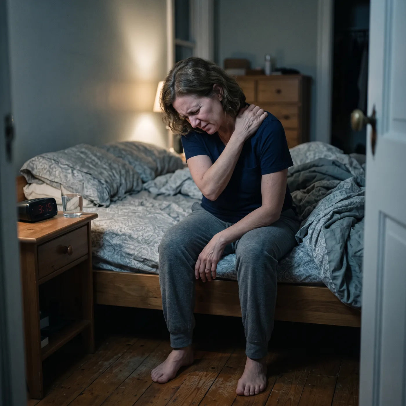 Awake at night holding a painful shoulder