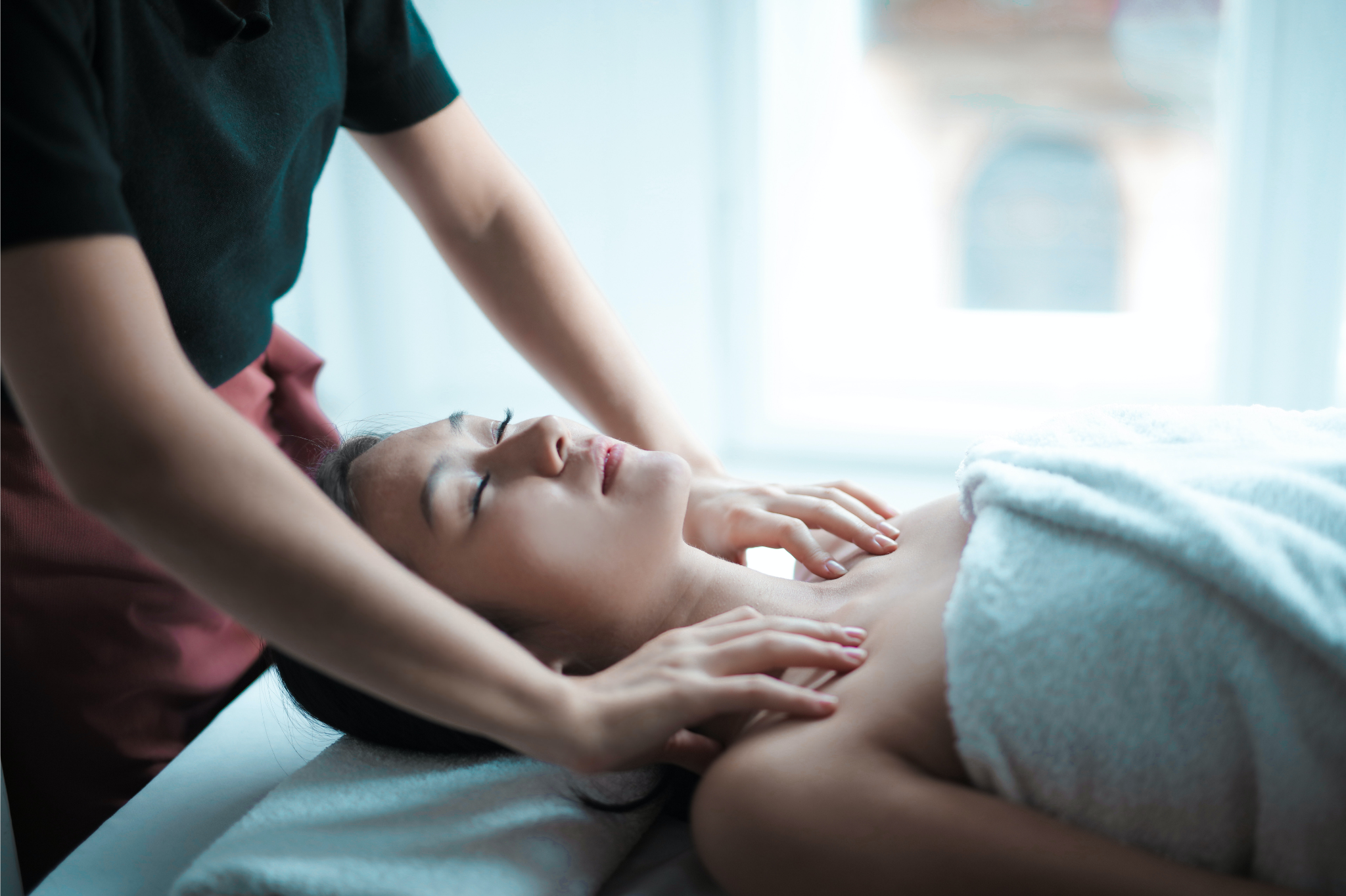 Woman receiving shoulder massage, spa, relaxation, shoulder pain