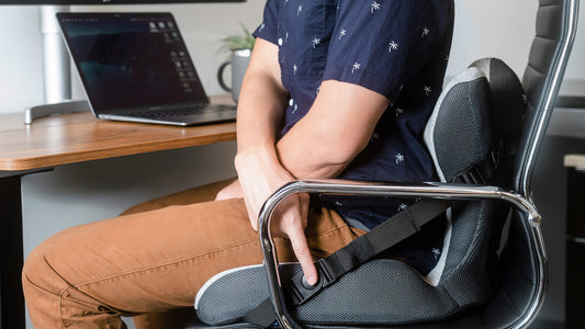 Lifted Lumbar, lumbar support cushion, adjustable straps for painful sitting when sitting for long hours.