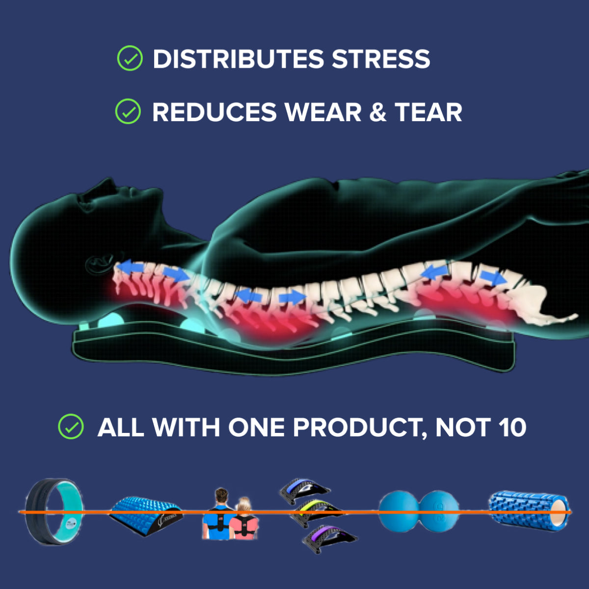 Benefits of the Trigger Point Rocker including distributing stress, reducing wear and tear, and being an all-in-one solution for muscle tension relief and posture improvement.