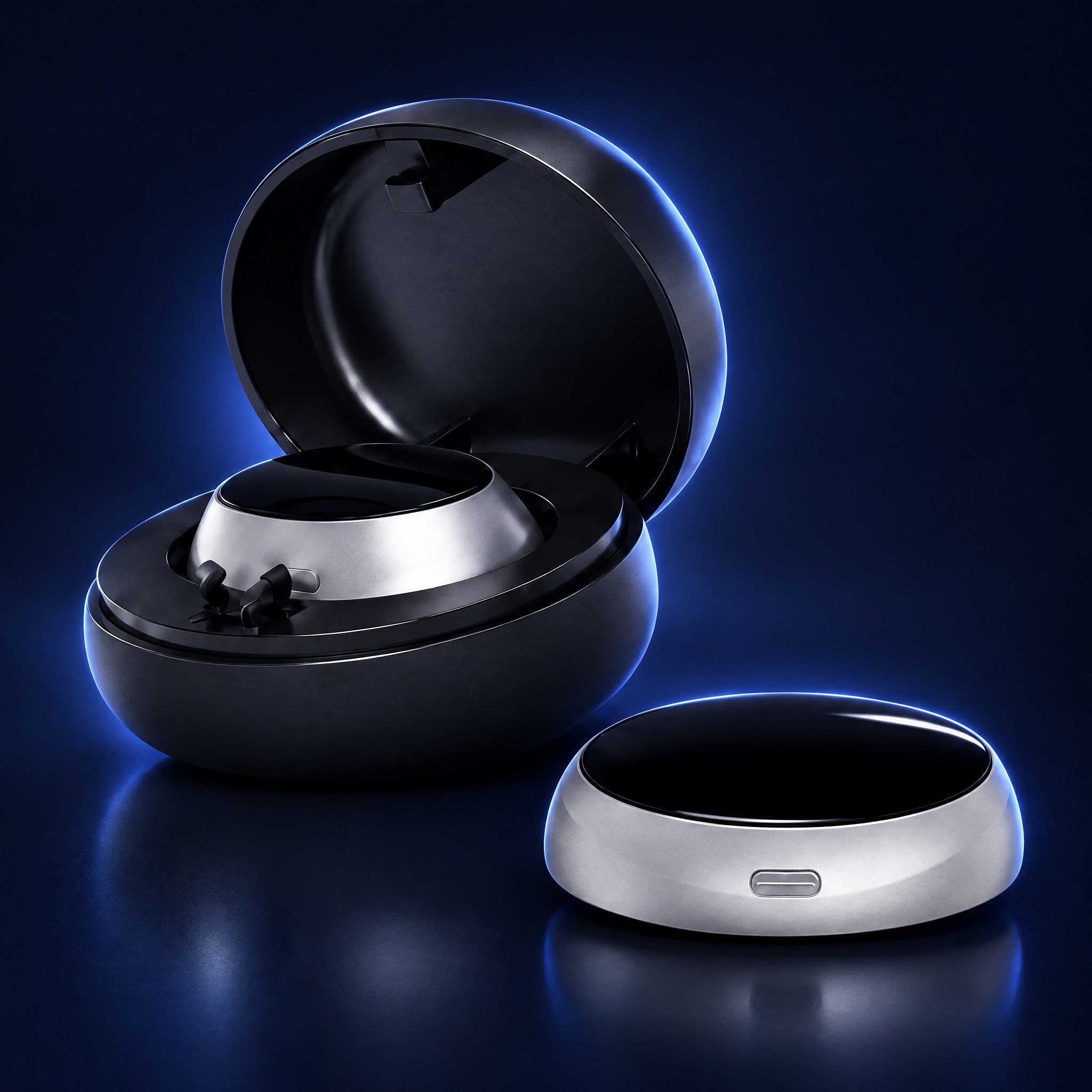 The Airway120 Max pod beside its open charging case.