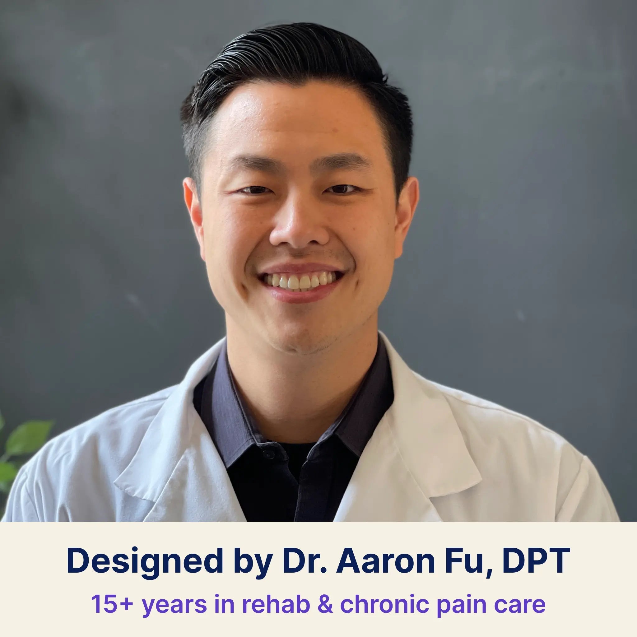 Image 1:1, warm, believable portrait of a DPT in a clinic holding up the insole. No caption text.